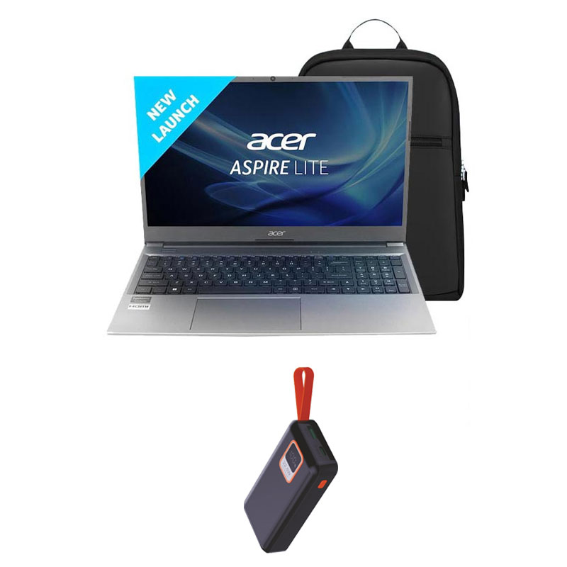 Picture of Acer Aspire Lite - 12th Gen Intel Core i5-1235U 15.6" AL15-52 Thin & Light Laptop (16GB/ 512GB SSD/ Full HD Display/ Windows 11 Home / 1 Year Warranty / Steel Gray / 1.6Kg) + Portronics Ampbox 10K 10000mAh Power Bank + Laptop Bag